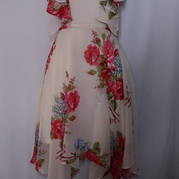 Betsey Johnson Rose Floral Print Ivory Handkerchief Tea Dress Sz 2 - Picture 4 of 12